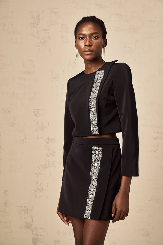 Savanna Black Crystal Embellished Skirt Top Set