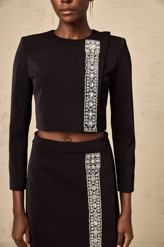 Savanna Black Crystal Embellished Skirt Top Set