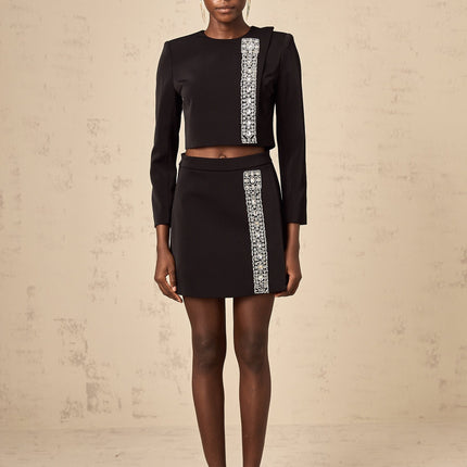 Savanna Black Crystal Embellished Skirt Top Set