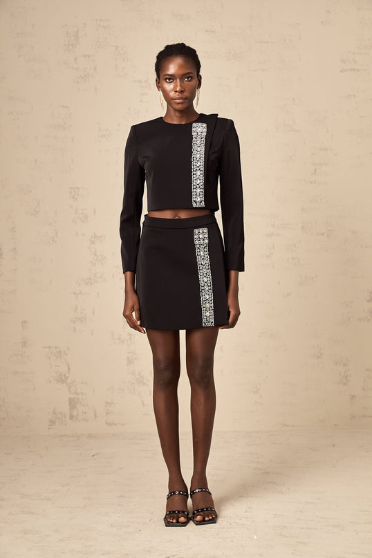 Savanna Black Crystal Embellished Skirt Top Set