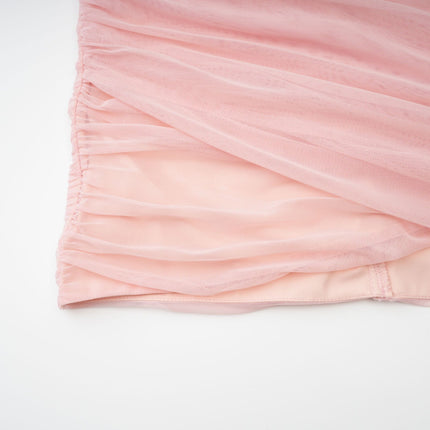 Savannah Pink Long Sleeved Dress mesh bustier cinched waist pleated detailing rear zip fastening thigh-length dress 80% cotton 20% polyester