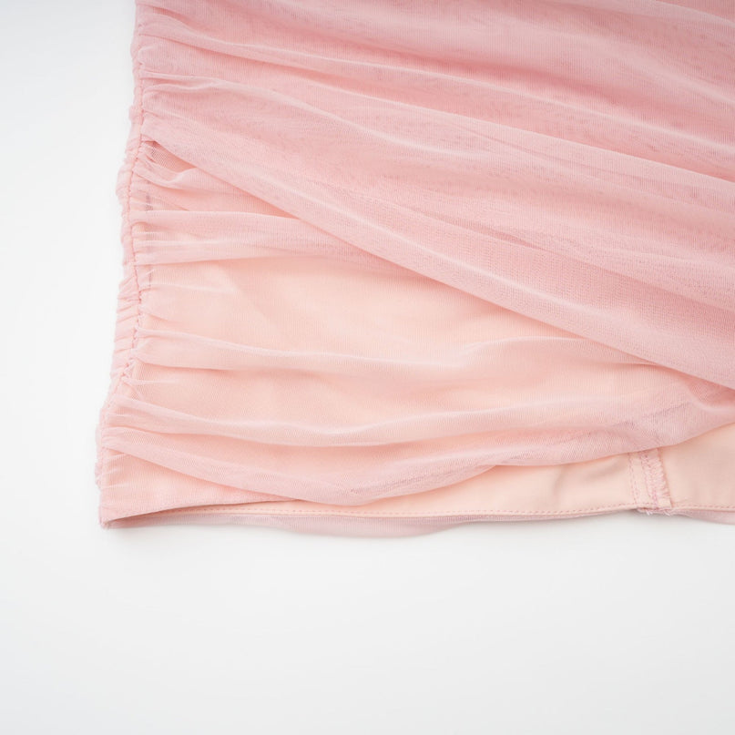Savannah Pink Long Sleeved Dress mesh bustier cinched waist pleated detailing rear zip fastening thigh-length dress 80% cotton 20% polyester