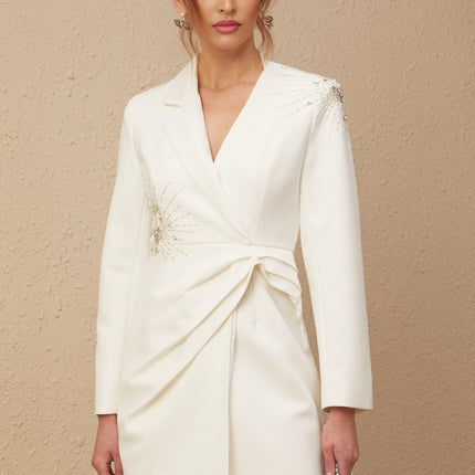 Savannah White Crystal Embellished Asymmetric Dress