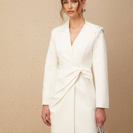 Savannah White Crystal Embellished Asymmetric Dress