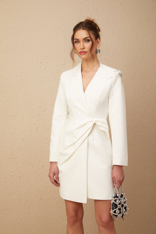 Savannah White Crystal Embellished Asymmetric Dress