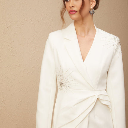 Savannah White Crystal Embellished Asymmetric Dress