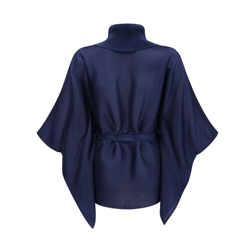 Savina Blue & Multicolor Creased Cape Matching Set Dress Pattern Top Skirt Terylene