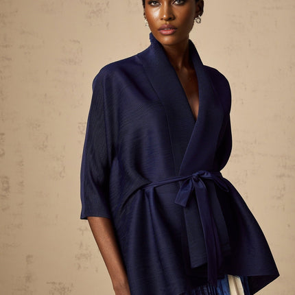 Savina Blue & Multicolor Creased Cape Matching Set Top Dress Pattern