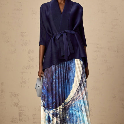 Savina Blue & Multicolor Matching Set Patterned Top and Skirt