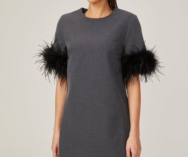 grey feather dress Savina Mini | Trim | A-Line inv-113