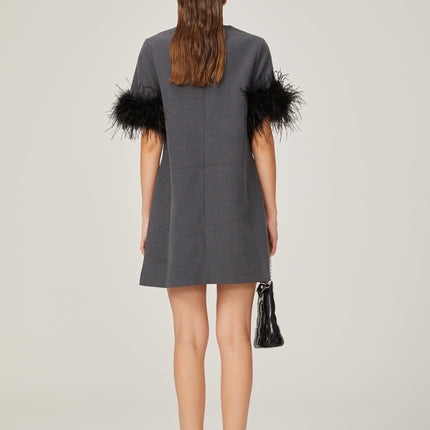 Savina Grey Feather Trim Mini Dress
