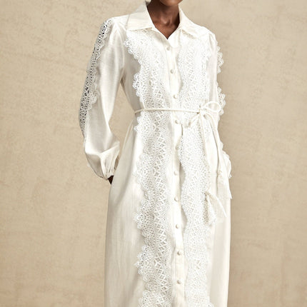 Savina White Lace Midi Dress with Cut-Out Detailing and Side Slit
