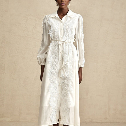 Savina White Lace Midi Dress