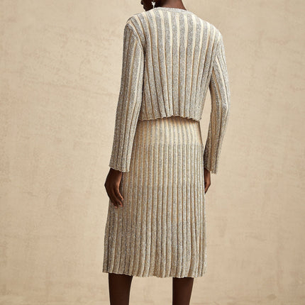 Scarlett Champagne Sequin Embellished Ribbed Knit Skirt Top Set
