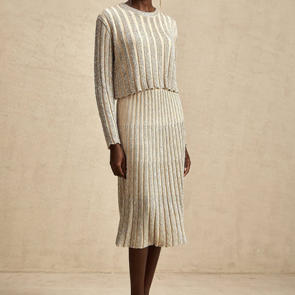 Scarlett Champagne Sequin Ribbed Knit Top Skirt Set