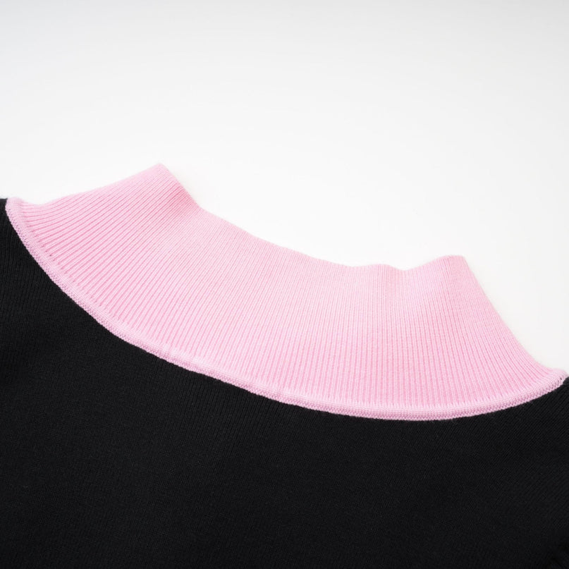 Schwarzer Colette Knit Bodysuit Black Pink Long Sleeve Thigh Length Button Closure Chest Flap Pockets Knitted Cotton Polyester Luxury Comfort Contemporary Chic