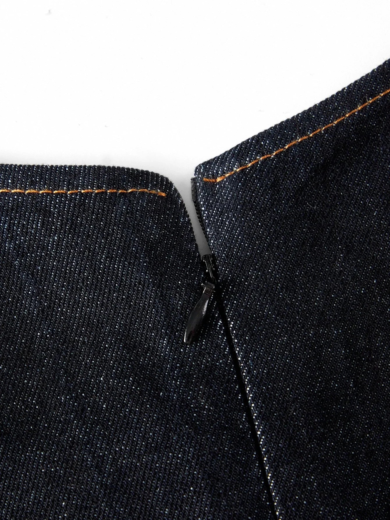 SCOOP NECK METAL DETAIL FLARE HEM DENIM DRESS