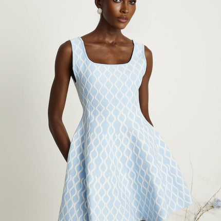 Selena Blue White Jacquard Mini Dress