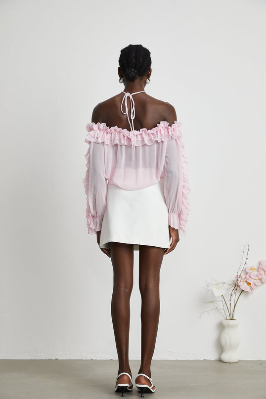 Selena Pink Floral Appliqué Halterneck Top