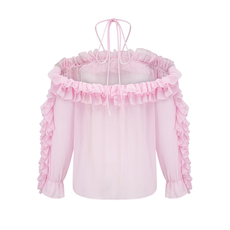Selena Pink Floral Appliqué Halterneck Top
