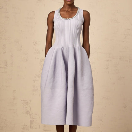 Serafina Lilac Purple Ribbed Knit Crystal Embellished Midi Dress