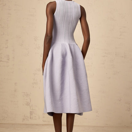 Serafina Lilac Purple Ribbed Knit Crystal Embellished Midi Dress
