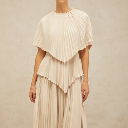 Serafina Neutrals Midi Dress with Batwing Cape Sleeves and Rear Zip Fastening in 100% Terylene Fiber