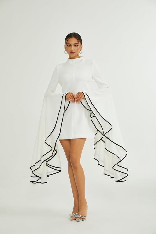 Serafina White Ruffle Sleeve Dress