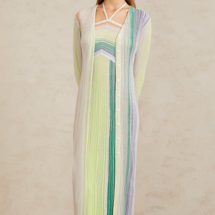 Serelith Green Metallic Knit Long Cardigan in Green with Sequin Embellishments and Metallic Threading