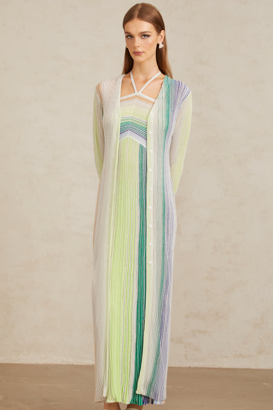 Serelith Green Metallic Knit Long Cardigan