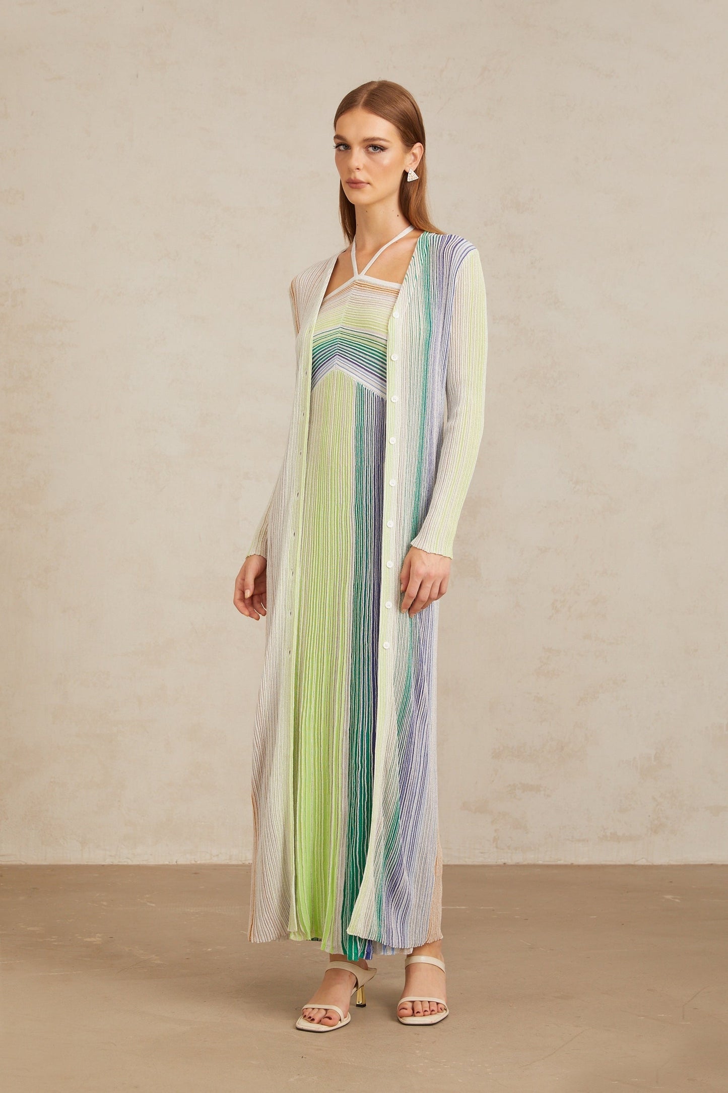 Serelith Green Metallic Knit Long Cardigan