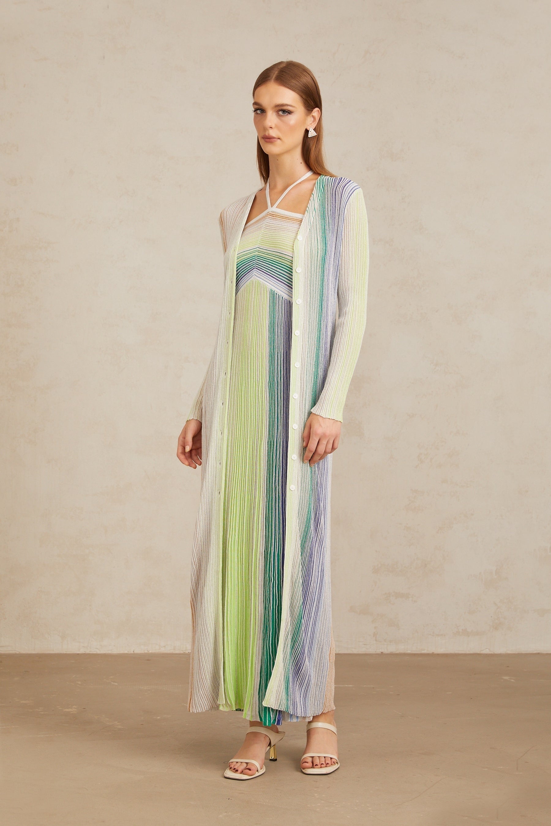 Serelith Green Metallic Knit Long Cardigan