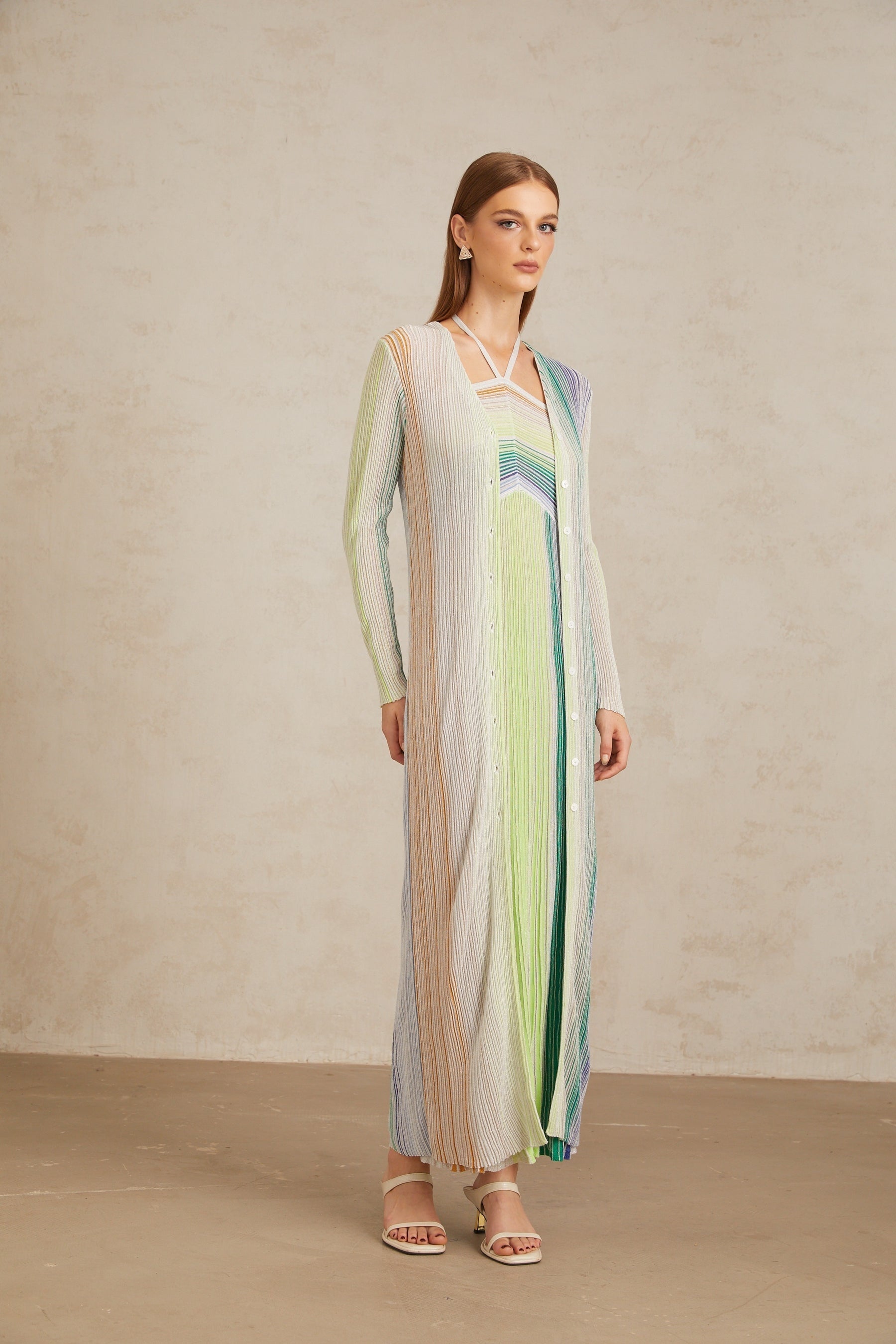 Serelith Green Metallic Knit Long Cardigan