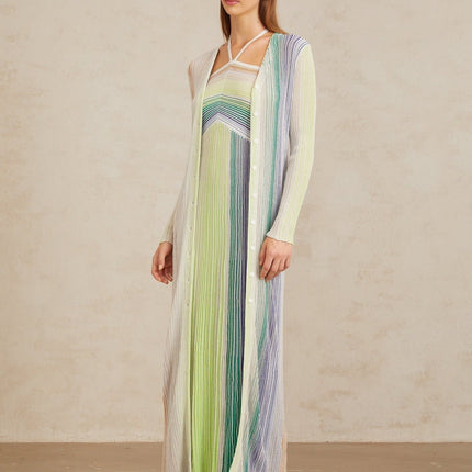 Serelith Green Metallic Knit Long Cardigan for Women