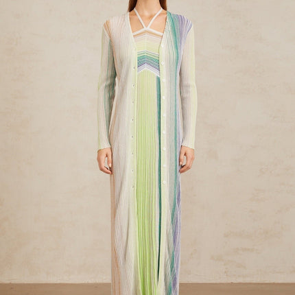 Serelith Green Metallic Knit Long Cardigan for women
