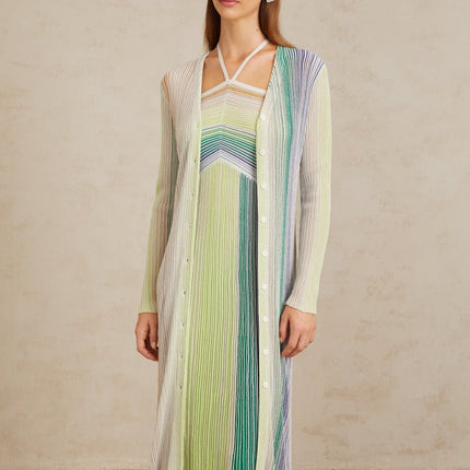 Serelith Green Metallic Knit Long Cardigan in Green