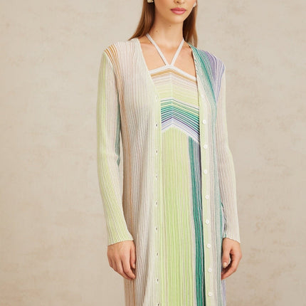 Serelith Green Metallic Knit Long Cardigan in Green