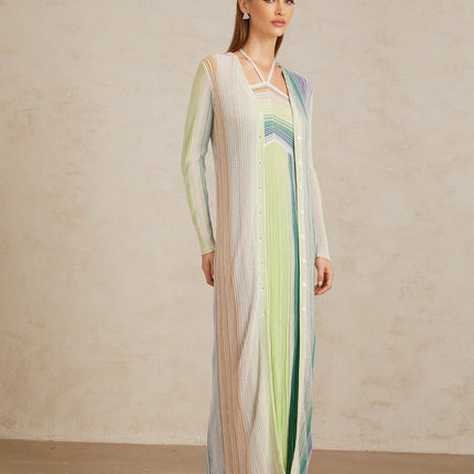 Serelith Green Metallic Knit Long Cardigan for Women