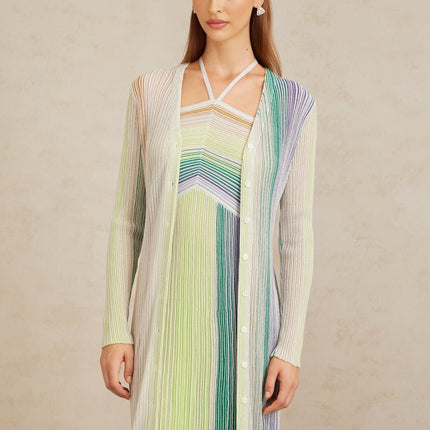 Serelith Green Metallic Knit Long Cardigan for Women