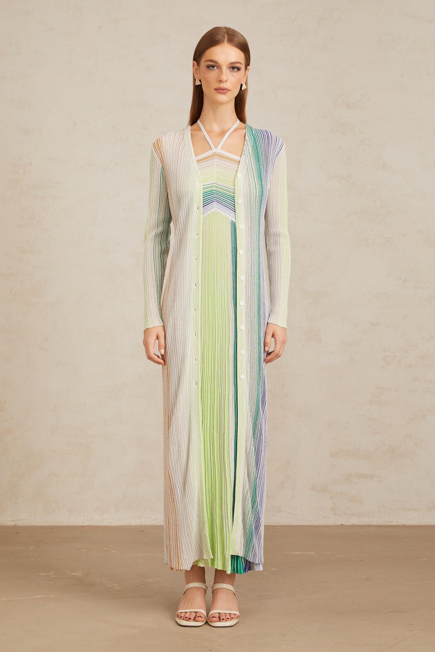 Serelith Green Metallic Knit Long Cardigan