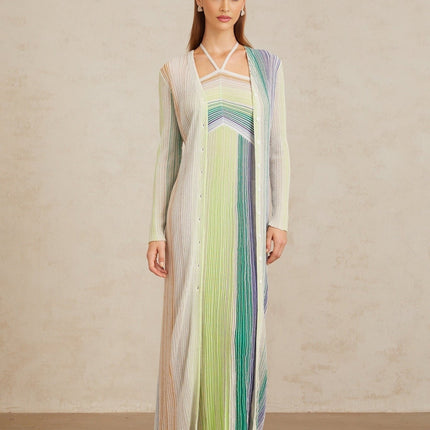Serelith Green Metallic Knit Long Cardigan women's fashion