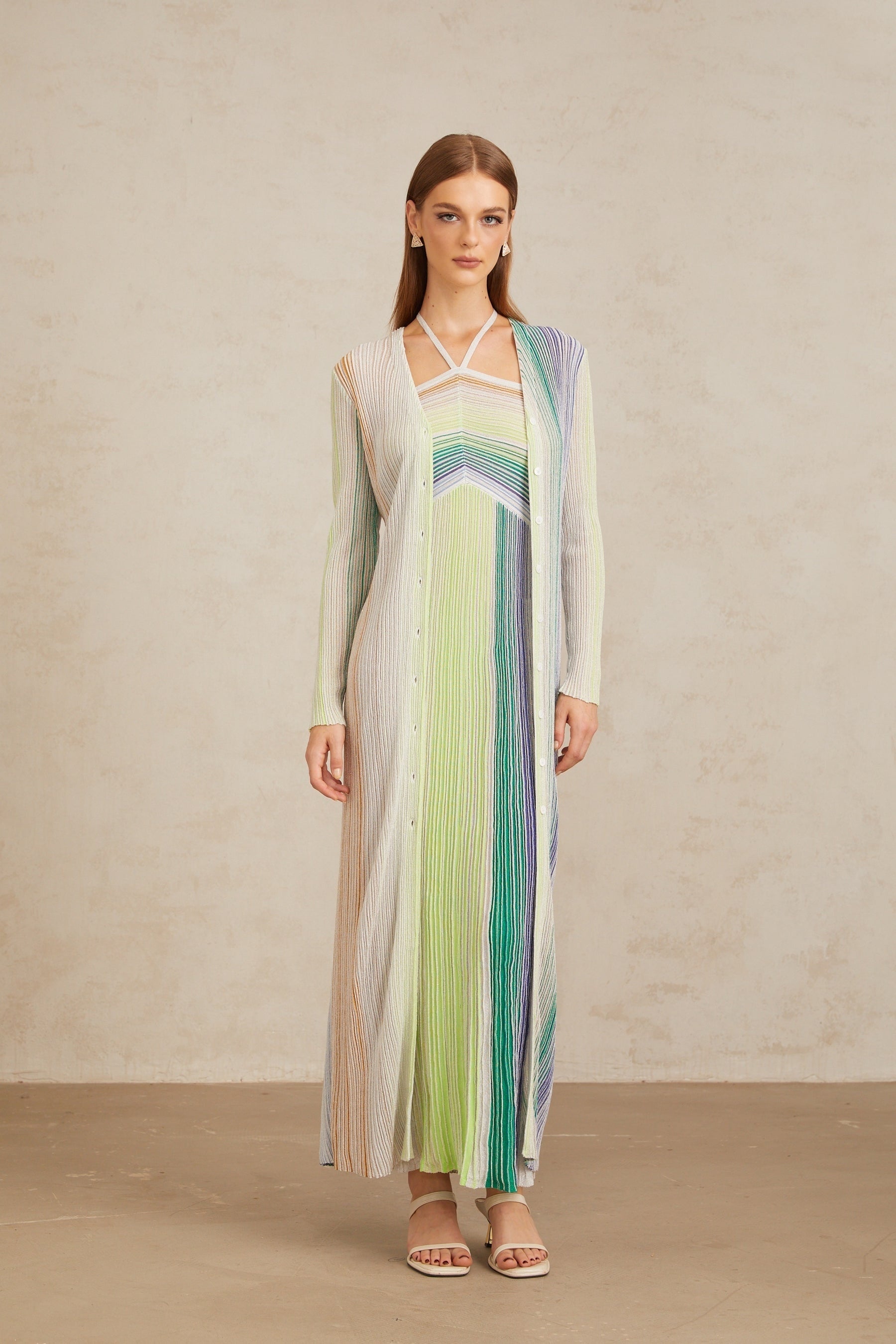 Serelith Green Metallic Knit Long Cardigan