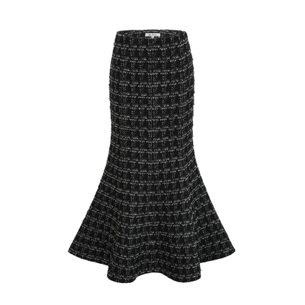 Serena Black Tweed Halterneck Top and Mermaid Hem Skirt Set with Metallic Threading and Crystal Embellishment