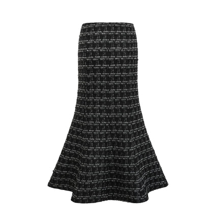 Serena Black Tweed Halterneck Top and Mermaid Skirt Set with Metallic Threading and Crystal Embellishment