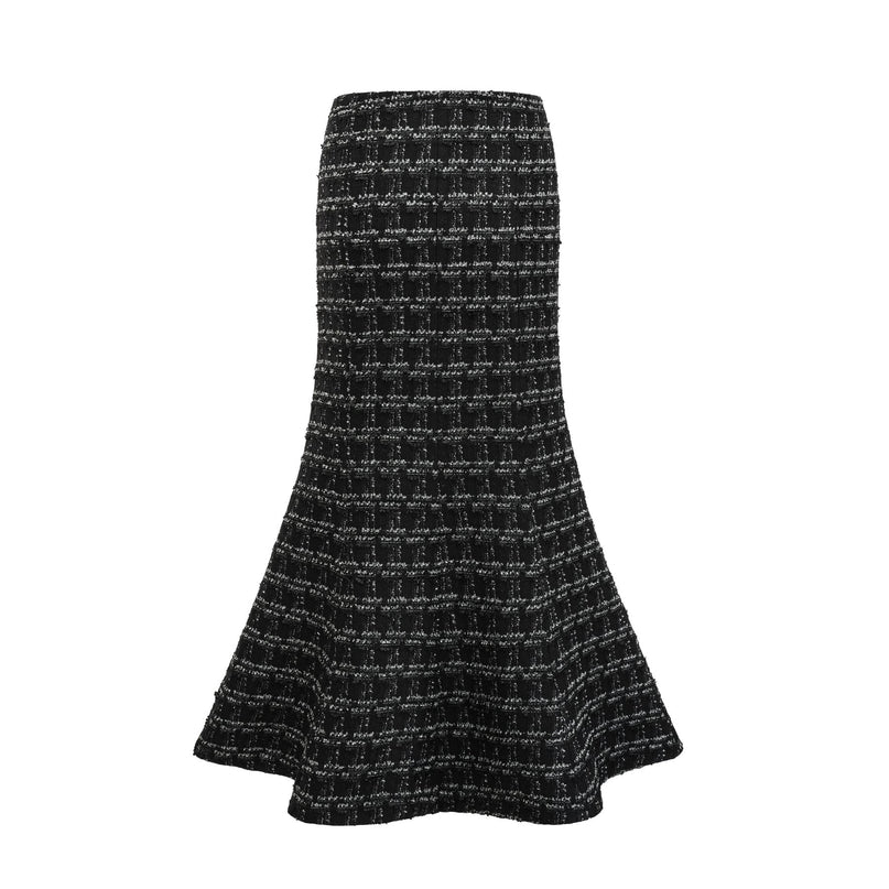 Serena Black Tweed Halterneck Top and Mermaid Skirt Set with Metallic Threading and Crystal Embellishment