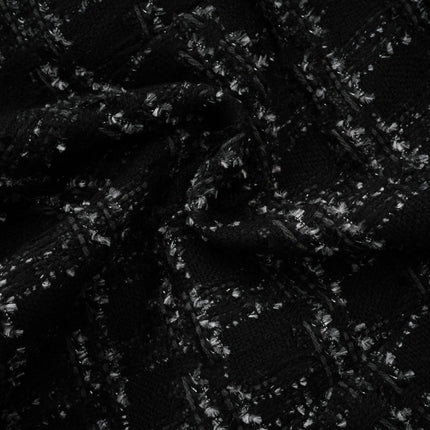 Serena Black Tweed Halterneck Vest Top and Mermaid Hem Skirt Set with Metallic Threading and Crystal Embellishment