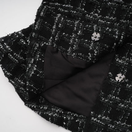Serena Black Tweed Halterneck Vest Top and Mermaid Hem Skirt Set with Metallic Threading and Crystal Embellishment