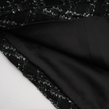 Serena Black Tweed Halterneck Vest Top and Mermaid Hem Skirt Set with Metallic Threading and Crystal Embellishment