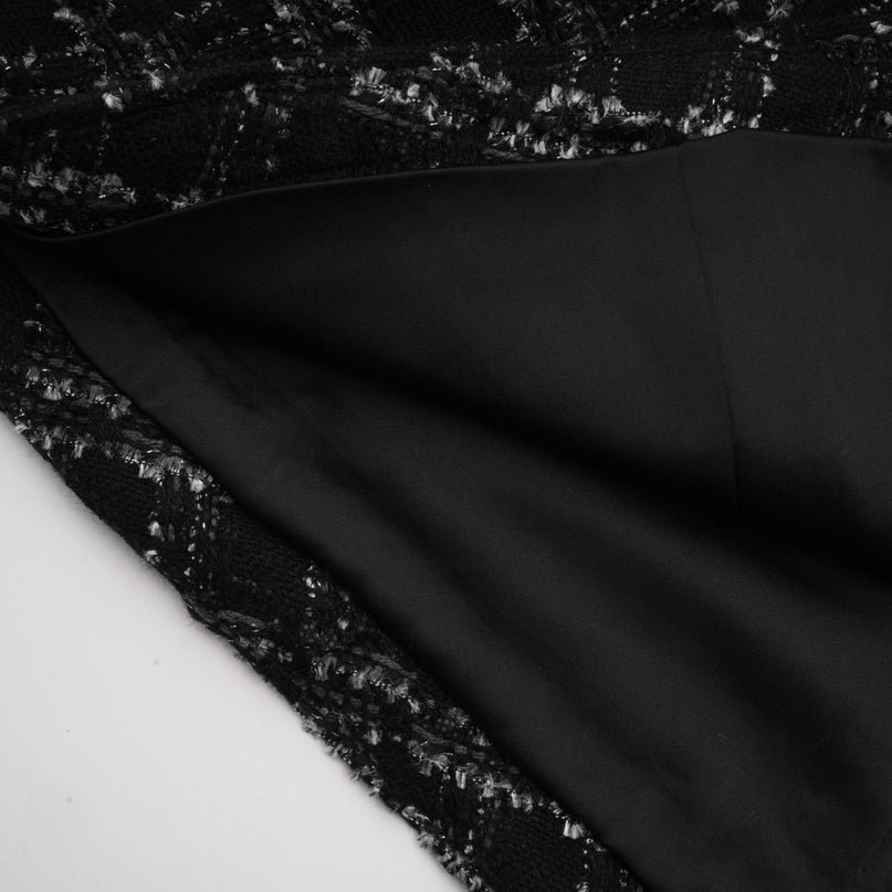 Serena Black Tweed Halterneck Vest Top and Mermaid Hem Skirt Set with Metallic Threading and Crystal Embellishment
