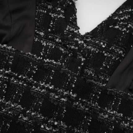 Serena Black Tweed Vest Top and Skirt Set with Metallic Threading and Crystal Embellishment